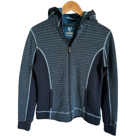 Kuhl Women Medium Chianti Fleece Zip Up Hoodie Jacket Blue Wool Blend Thumbholes - Picture 1 of 6